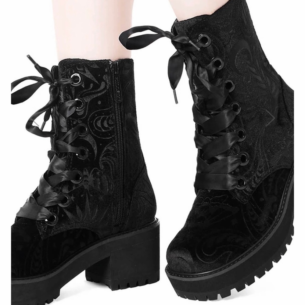 Killstar Heather Velvet Combat Boots